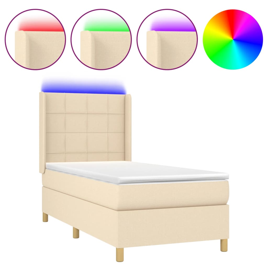 Κρεβάτι Boxspring με Στρώμα & LED Κρεμ 80x200 εκ. Υφασμάτινο