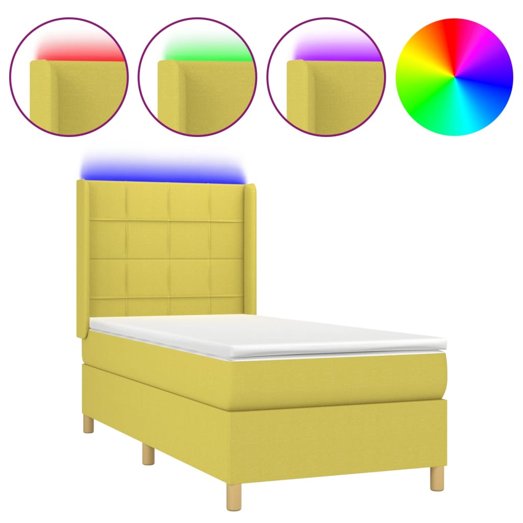 Κρεβάτι Boxspring με Στρώμα & LED Πράσινο 80x200 εκ. Υφασμάτινο