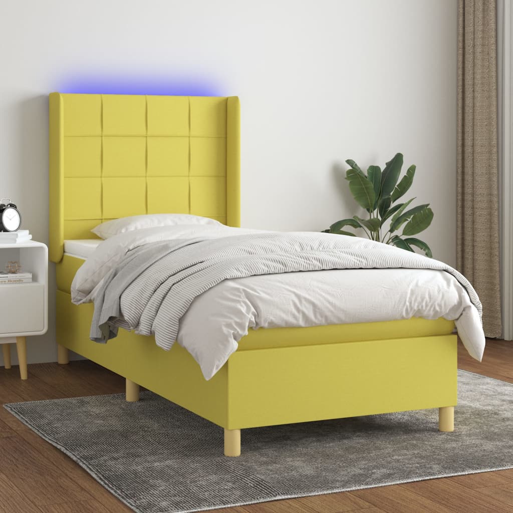 Κρεβάτι Boxspring με Στρώμα & LED Πράσινο 80x200 εκ. Υφασμάτινο