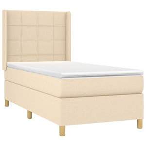 Κρεβάτι Boxspring με Στρώμα & LED Κρεμ 90x200 εκ. Υφασμάτινο