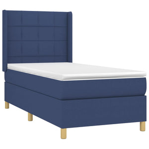 Κρεβάτι Boxspring με Στρώμα & LED Μπλε 90x200 εκ. Υφασμάτινο