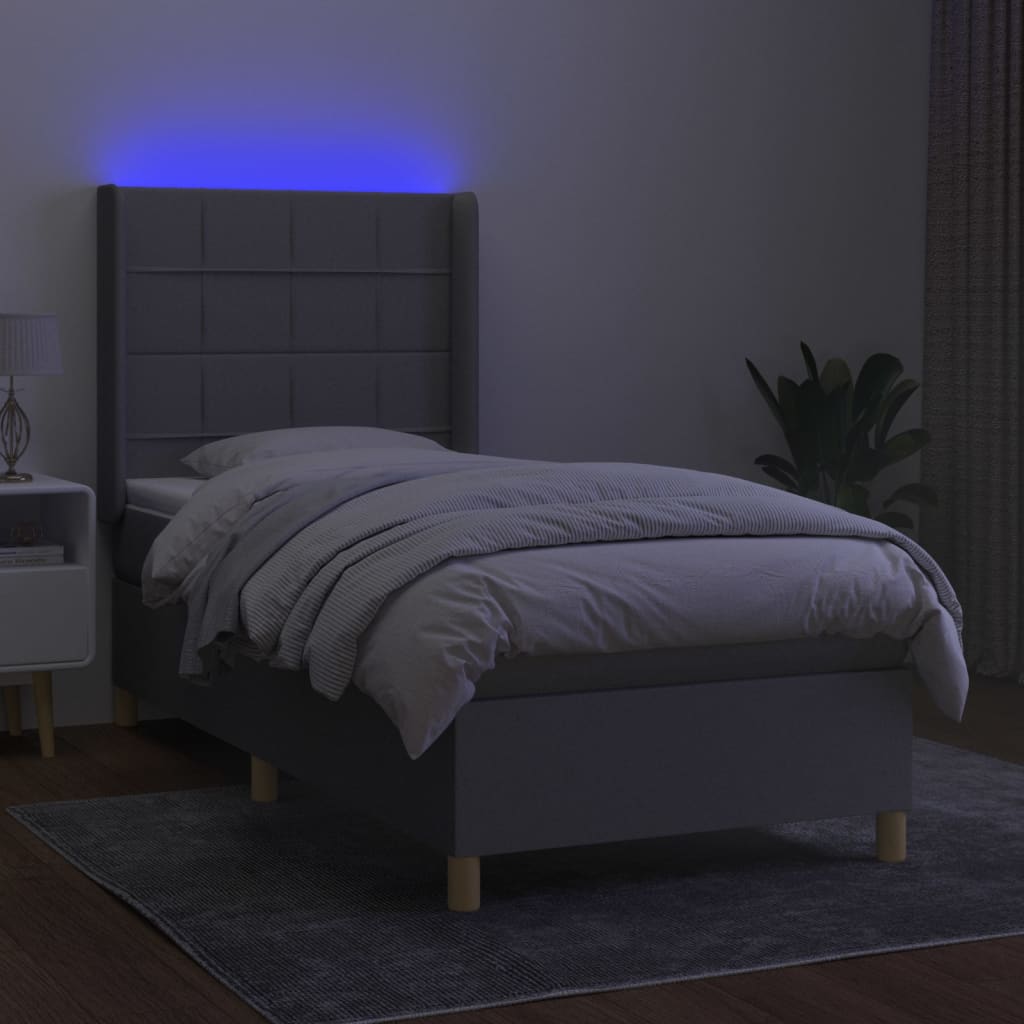 Κρεβάτι Boxspring με Στρώμα & LED Αν.Γκρι 100x200εκ. Υφασμάτινο
