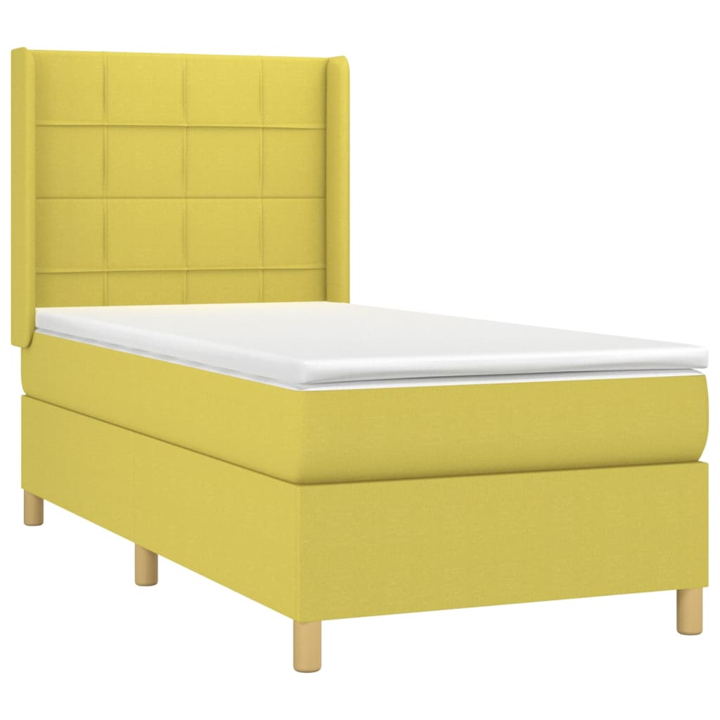 Κρεβάτι Boxspring με Στρώμα & LED Πράσινο 100x200 εκ Υφασμάτινο