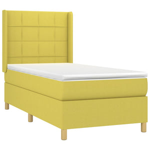 Κρεβάτι Boxspring με Στρώμα & LED Πράσινο 100x200 εκ Υφασμάτινο