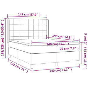 Κρεβάτι Boxspring με Στρώμα & LED Αν.Γκρι 140x190εκ. Υφασμάτινο