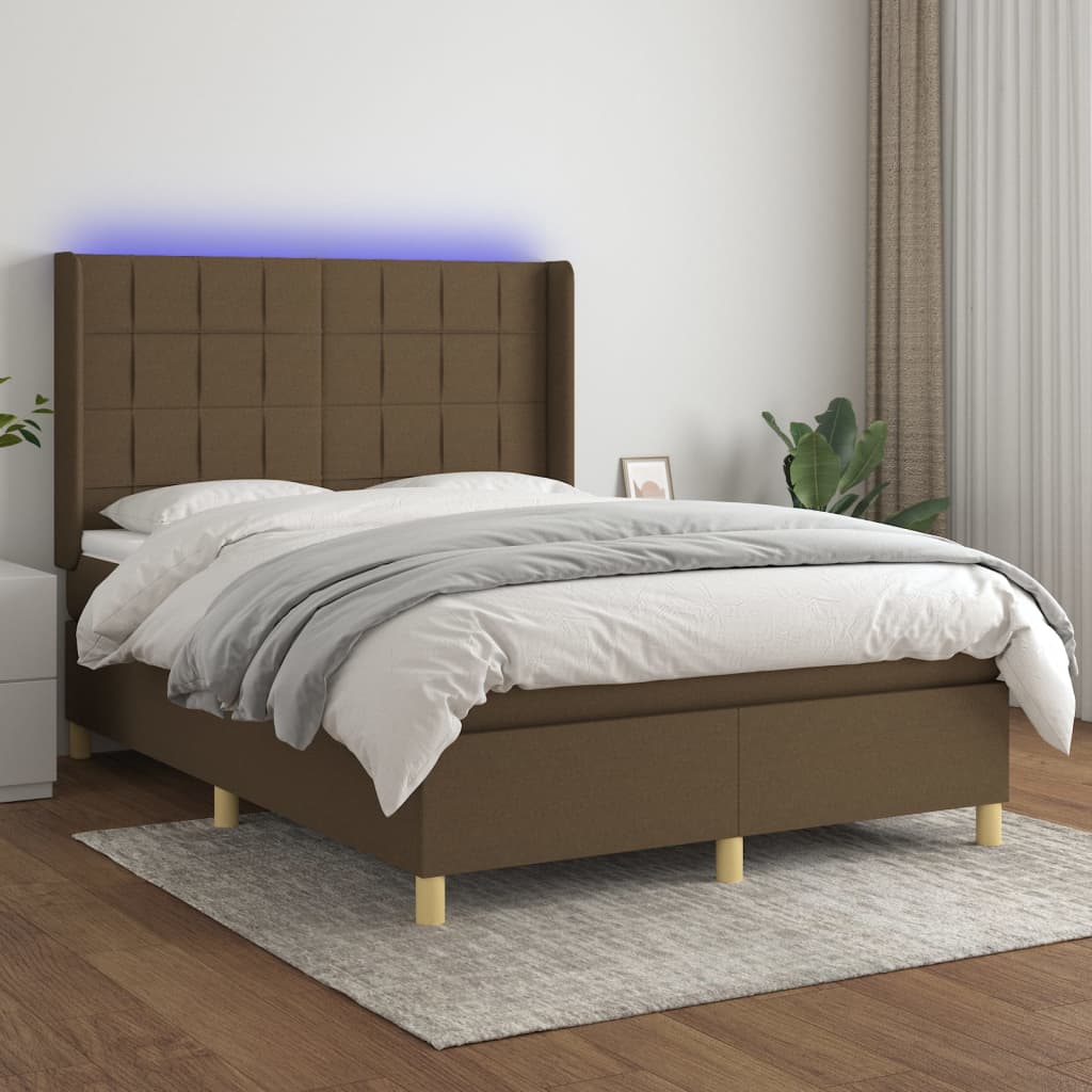 Κρεβάτι Boxspring με Στρώμα & LED Σκ.Καφέ 140x190εκ. Υφασμάτινο - Pakobazaar