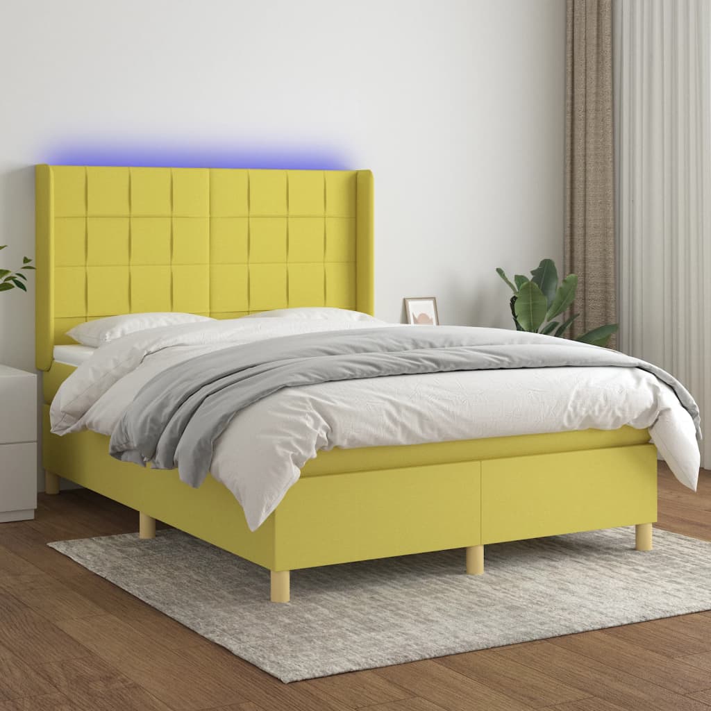 Κρεβάτι Boxspring με Στρώμα & LED Πράσινο 140x190 εκ Υφασμάτινο - Pakobazaar