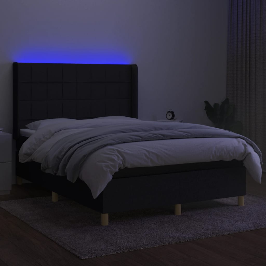 Κρεβάτι Boxspring με Στρώμα & LED Μαύρο 140x200 εκ. Υφασμάτινο