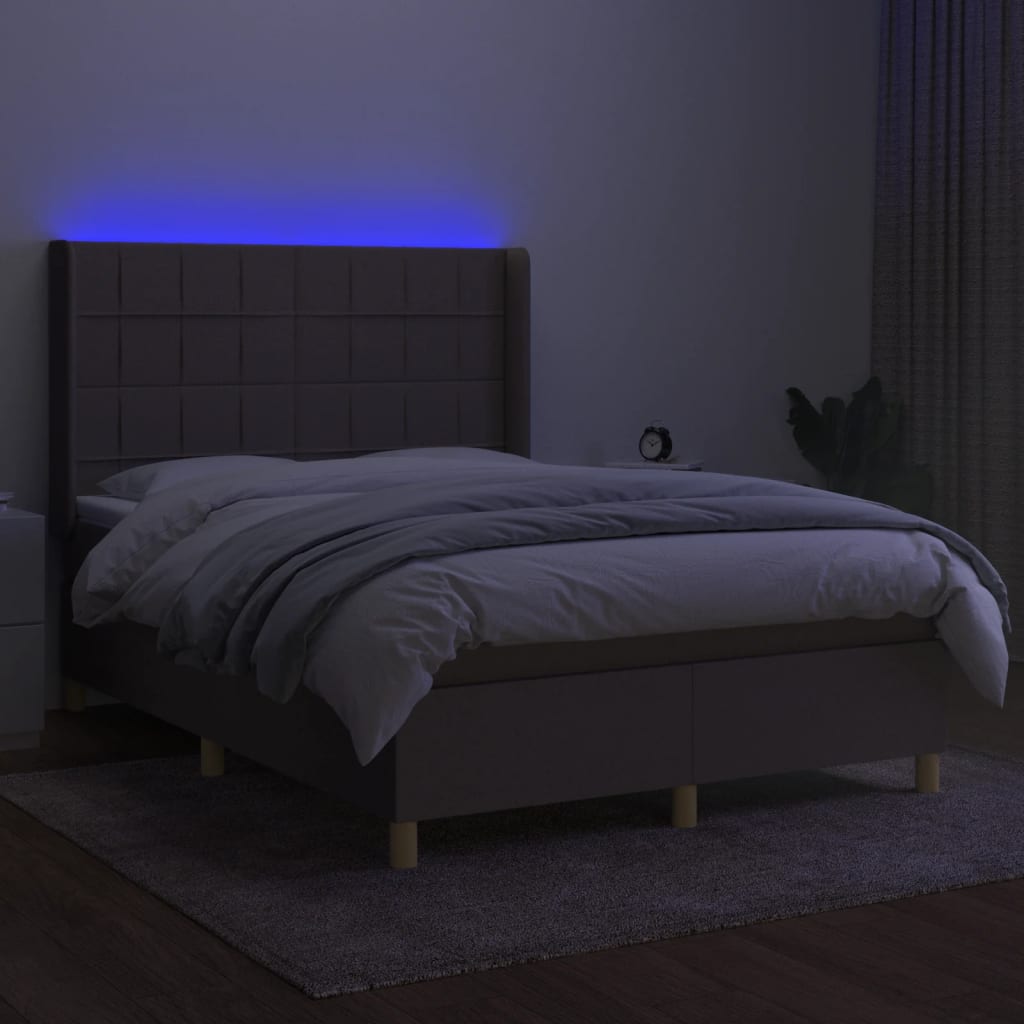 Κρεβάτι Boxspring με Στρώμα & LED Taupe 140x200 εκ. Υφασμάτινο