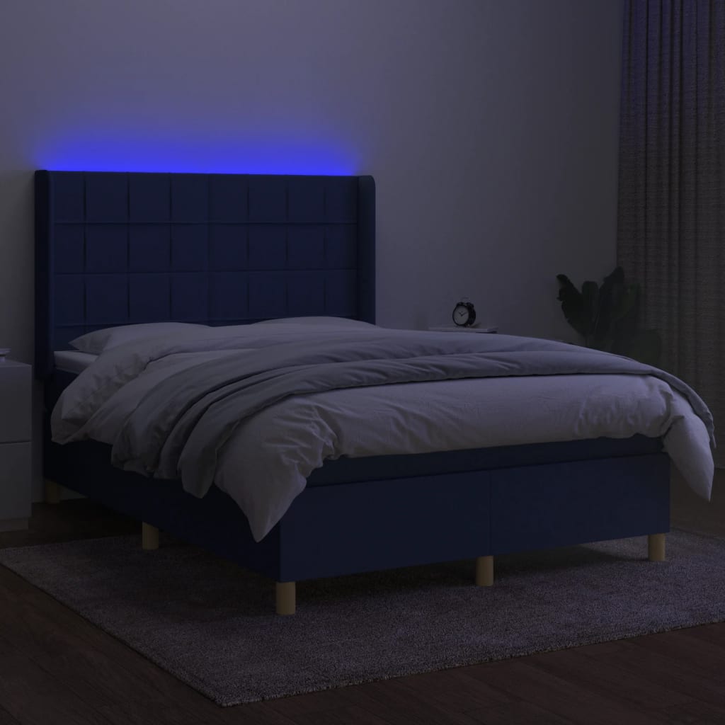 Κρεβάτι Boxspring με Στρώμα & LED Μπλε 140x200 εκ. Υφασμάτινο