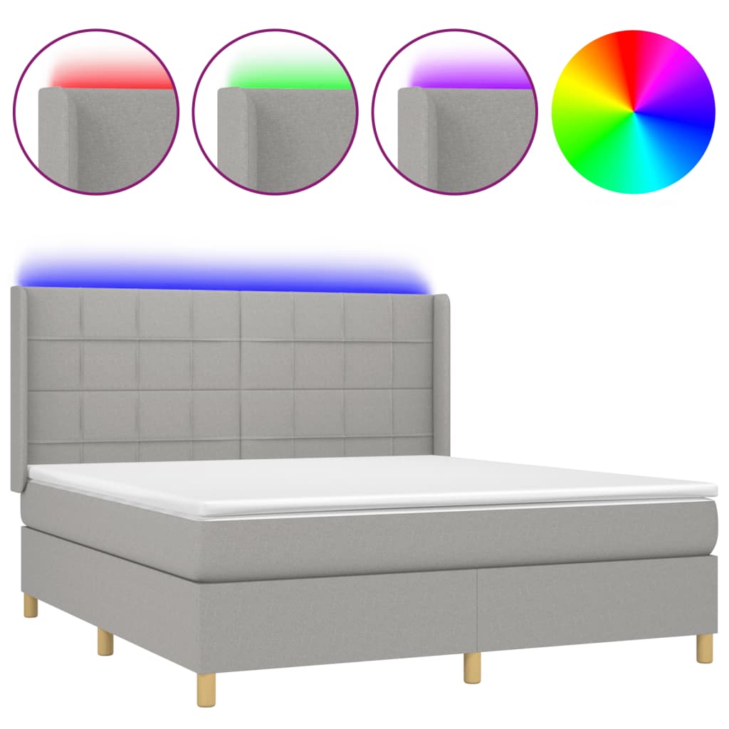 Κρεβάτι Boxspring με Στρώμα & LED Αν.Γκρι 160x200εκ. Υφασμάτινο