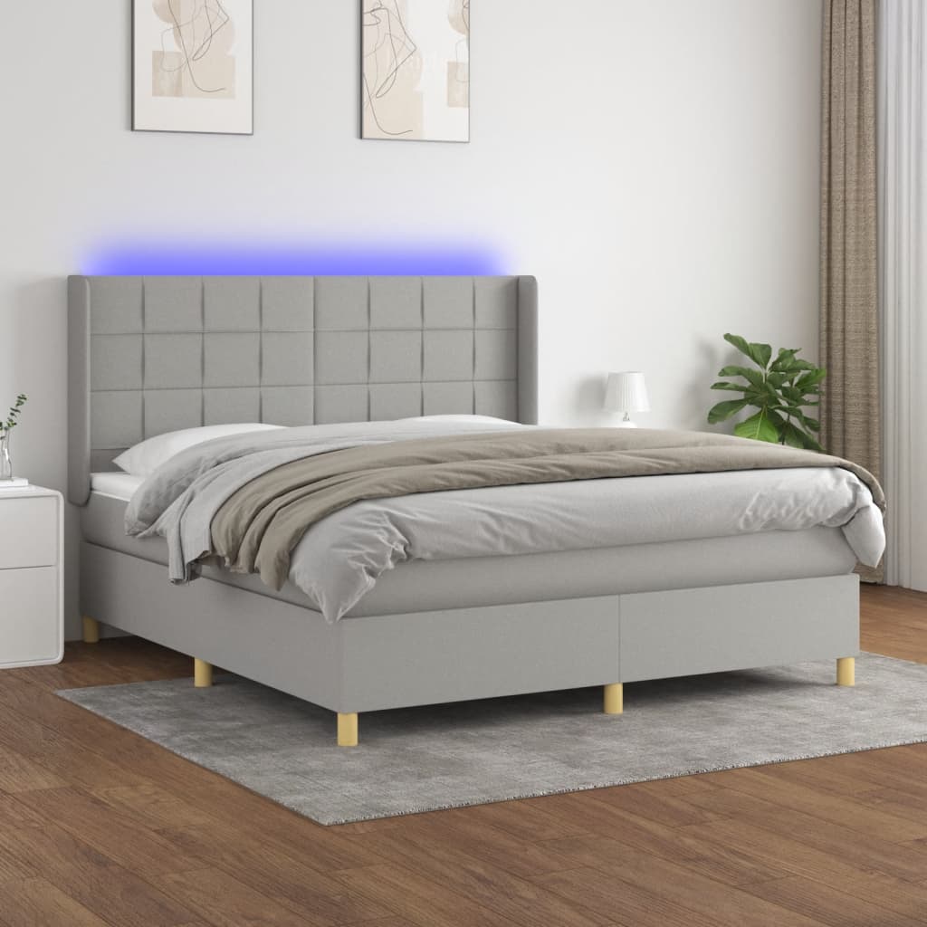 Κρεβάτι Boxspring με Στρώμα & LED Αν.Γκρι 160x200εκ. Υφασμάτινο
