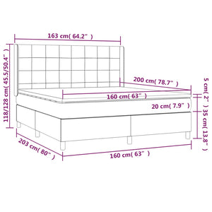 Κρεβάτι Boxspring με Στρώμα & LED Μαύρο 160x200 εκ. Υφασμάτινο