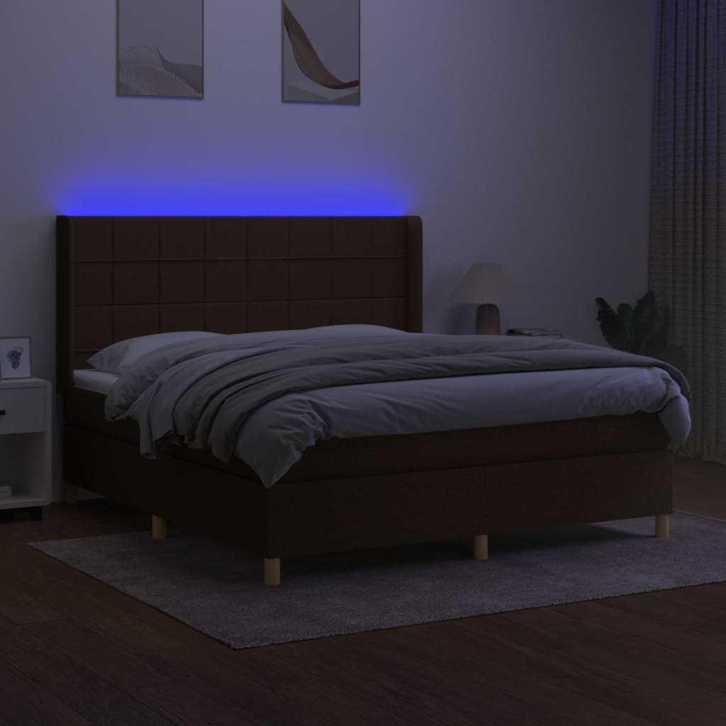 Κρεβάτι Boxspring με Στρώμα & LED Σκ.Καφέ 160x200εκ. Υφασμάτινο - Pakobazaar
