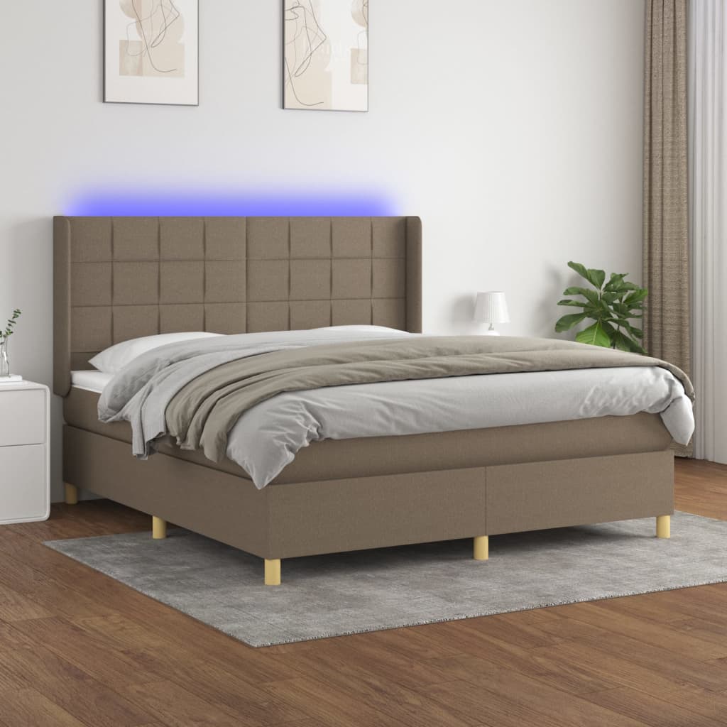Κρεβάτι Boxspring με Στρώμα & LED Taupe 160x200 εκ. Υφασμάτινο