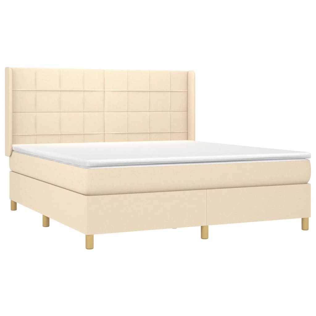 Κρεβάτι Boxspring με Στρώμα & LED Κρεμ 160x200 εκ. Υφασμάτινο