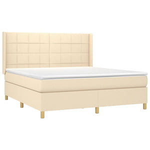 Κρεβάτι Boxspring με Στρώμα & LED Κρεμ 160x200 εκ. Υφασμάτινο