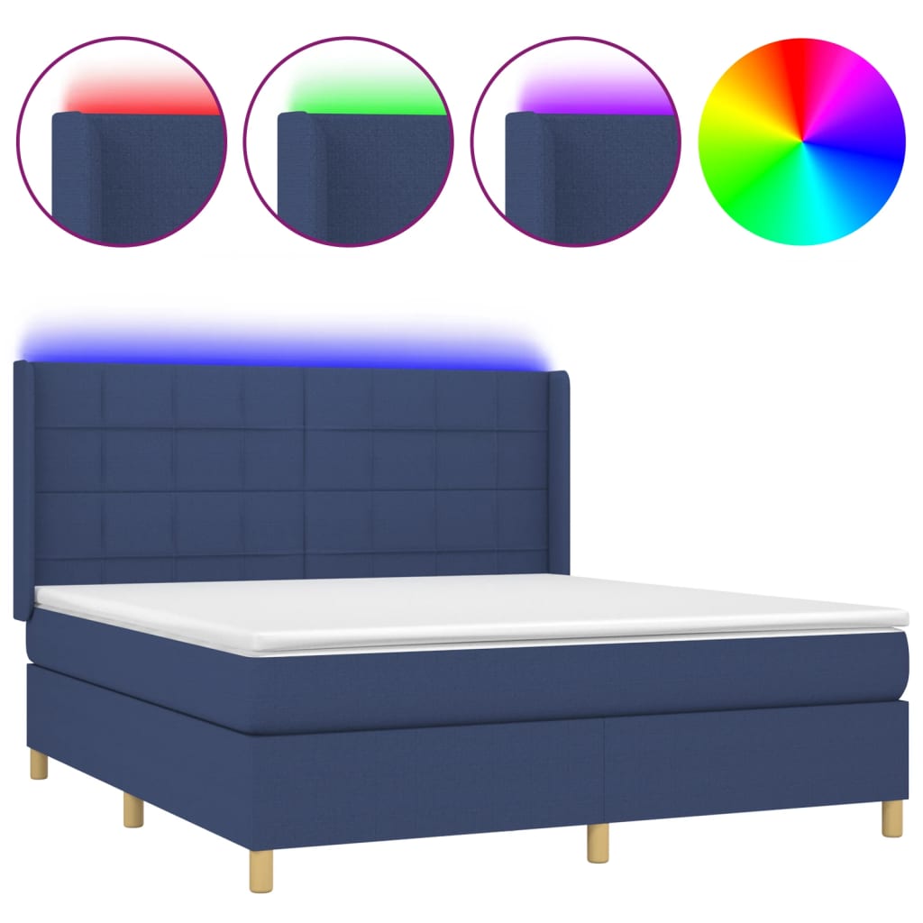 Κρεβάτι Boxspring με Στρώμα & LED Μπλε 160x200 εκ. Υφασμάτινο