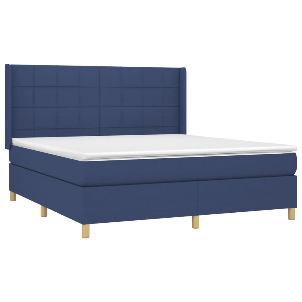 Κρεβάτι Boxspring με Στρώμα & LED Μπλε 160x200 εκ. Υφασμάτινο