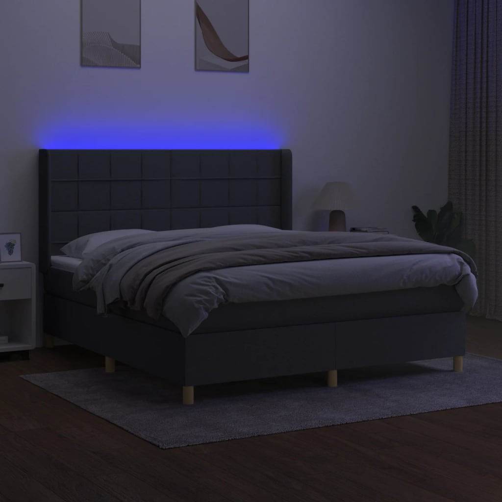 Κρεβάτι Boxspring με Στρώμα & LED Σκ.Γκρι 180x200 εκ Υφασμάτινο