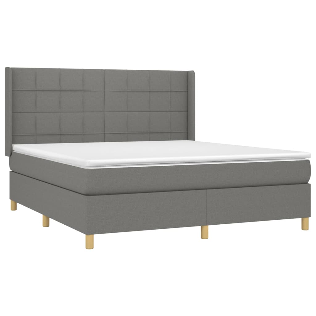 Κρεβάτι Boxspring με Στρώμα & LED Σκ.Γκρι 180x200 εκ Υφασμάτινο