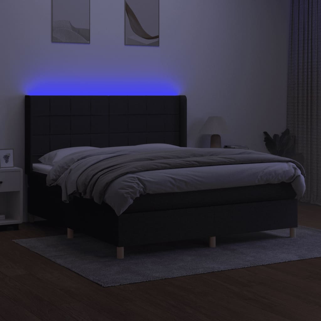 Κρεβάτι Boxspring με Στρώμα & LED Μαύρο 180x200 εκ. Υφασμάτινο