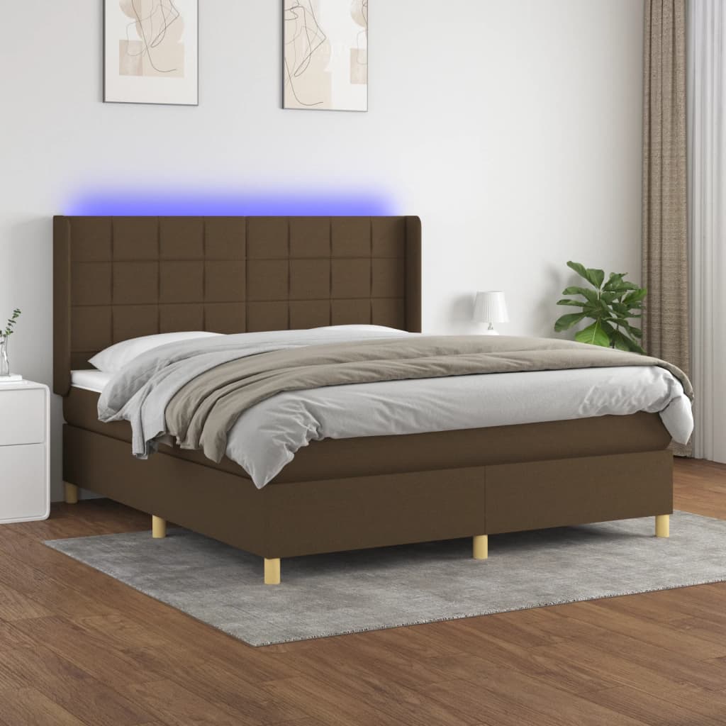 Κρεβάτι Boxspring με Στρώμα & LED Σκ.Καφέ 180x200εκ. Υφασμάτινο - Pakobazaar