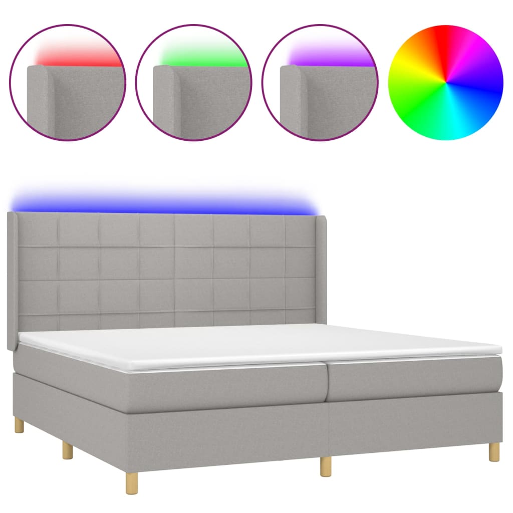 Κρεβάτι Boxspring με Στρώμα & LED Αν.Γκρι 200x200εκ. Υφασμάτινο - Pakobazaar