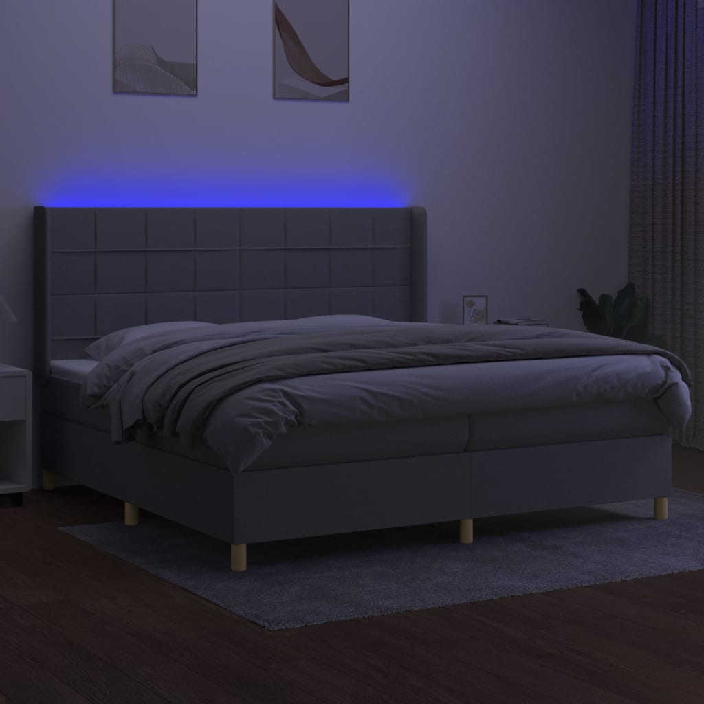 Κρεβάτι Boxspring με Στρώμα & LED Αν.Γκρι 200x200εκ. Υφασμάτινο - Pakobazaar