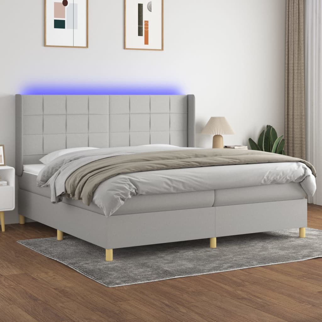 Κρεβάτι Boxspring με Στρώμα & LED Αν.Γκρι 200x200εκ. Υφασμάτινο - Pakobazaar