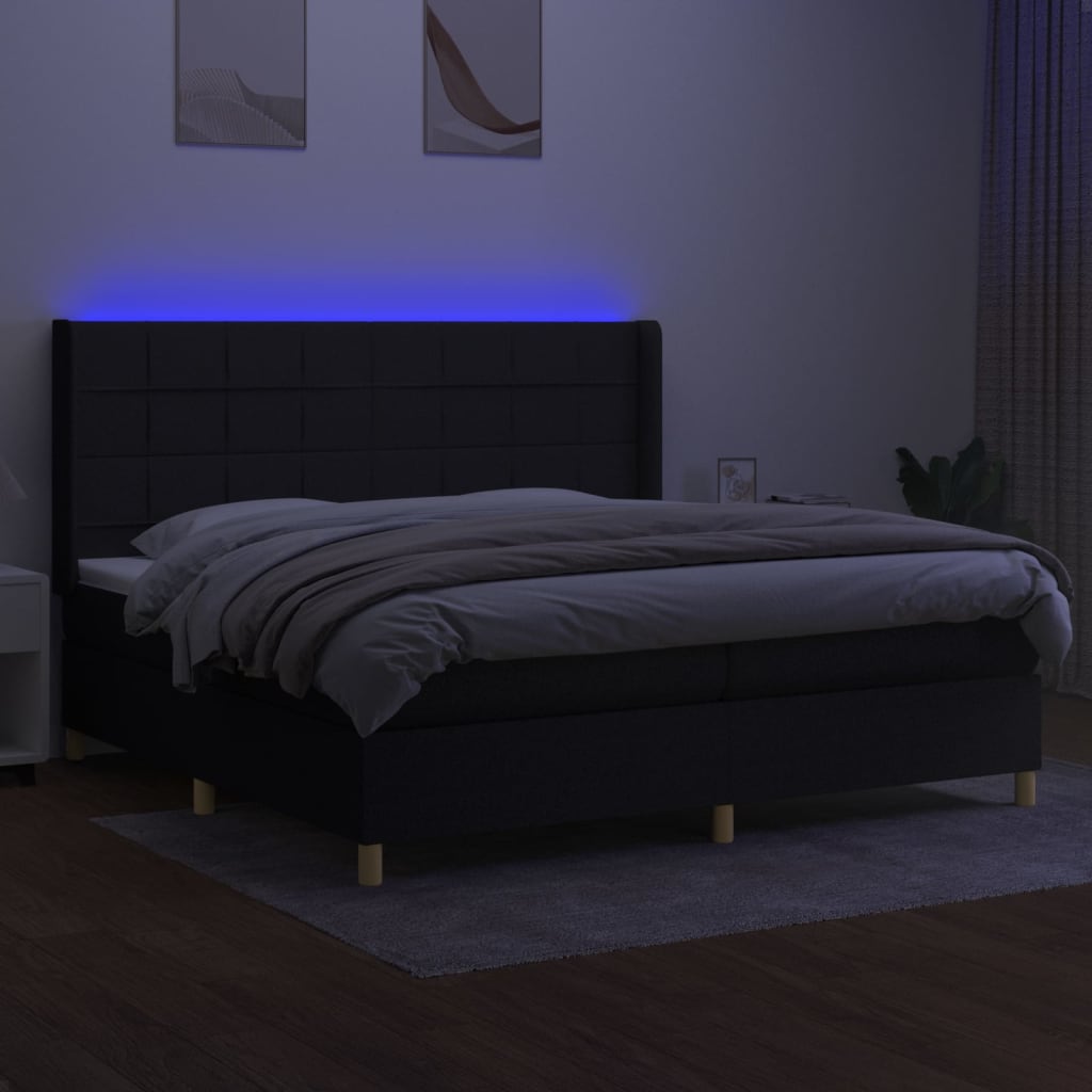 Κρεβάτι Boxspring με Στρώμα & LED Μαύρο 200x200 εκ. Υφασμάτινο - Pakobazaar