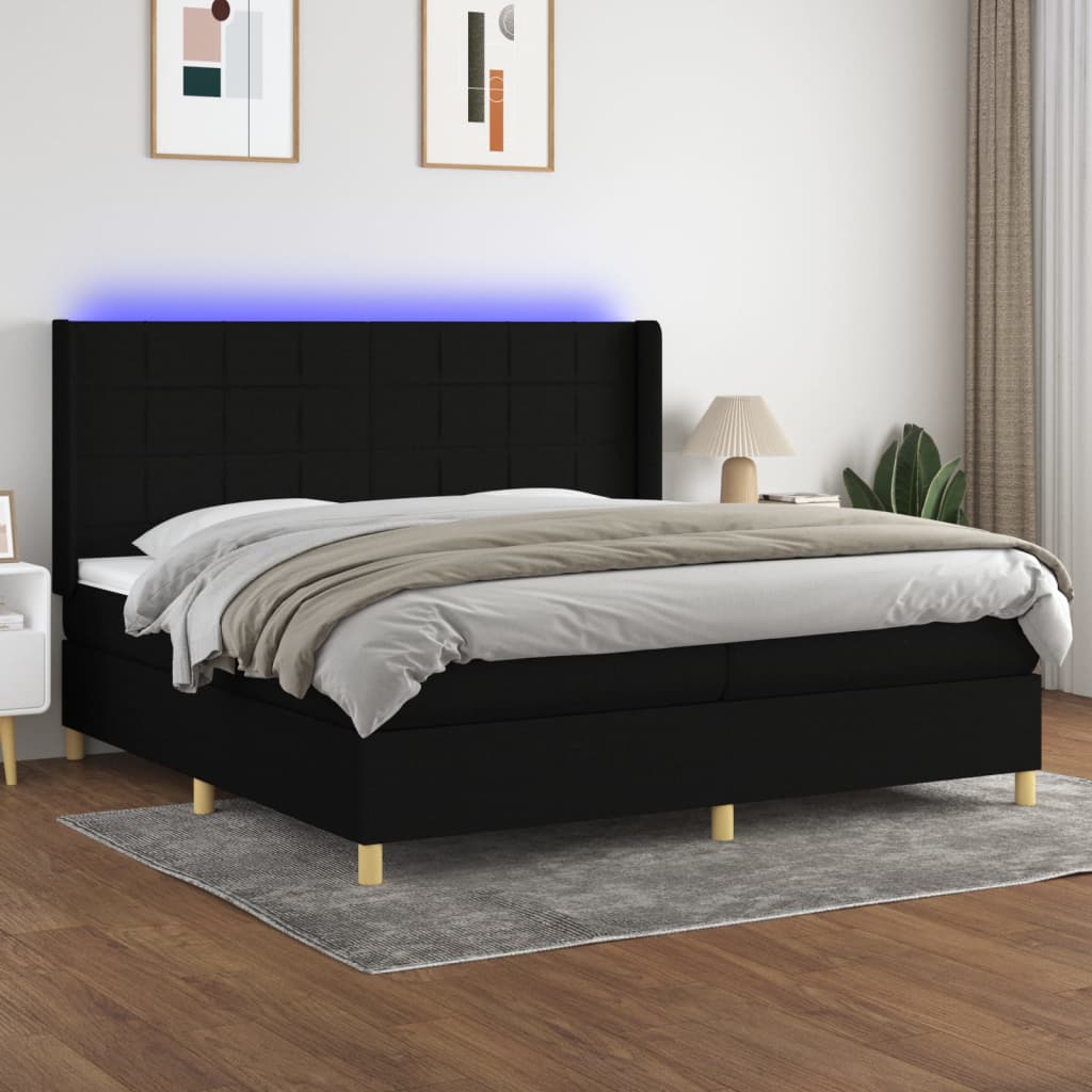 Κρεβάτι Boxspring με Στρώμα & LED Μαύρο 200x200 εκ. Υφασμάτινο - Pakobazaar