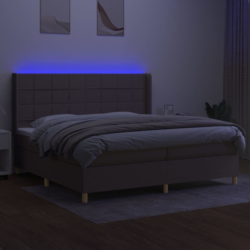 Κρεβάτι Boxspring με Στρώμα & LED Taupe 200x200 εκ. Υφασμάτινο