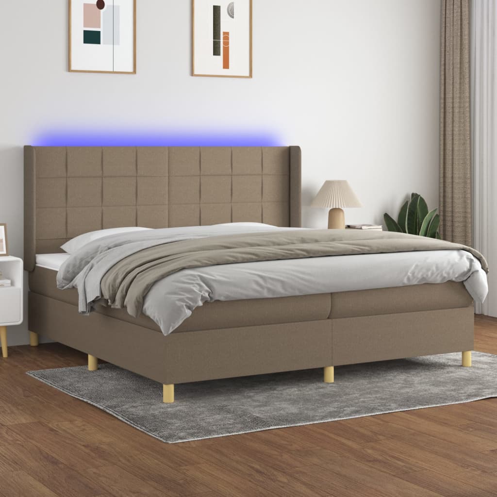 Κρεβάτι Boxspring με Στρώμα & LED Taupe 200x200 εκ. Υφασμάτινο
