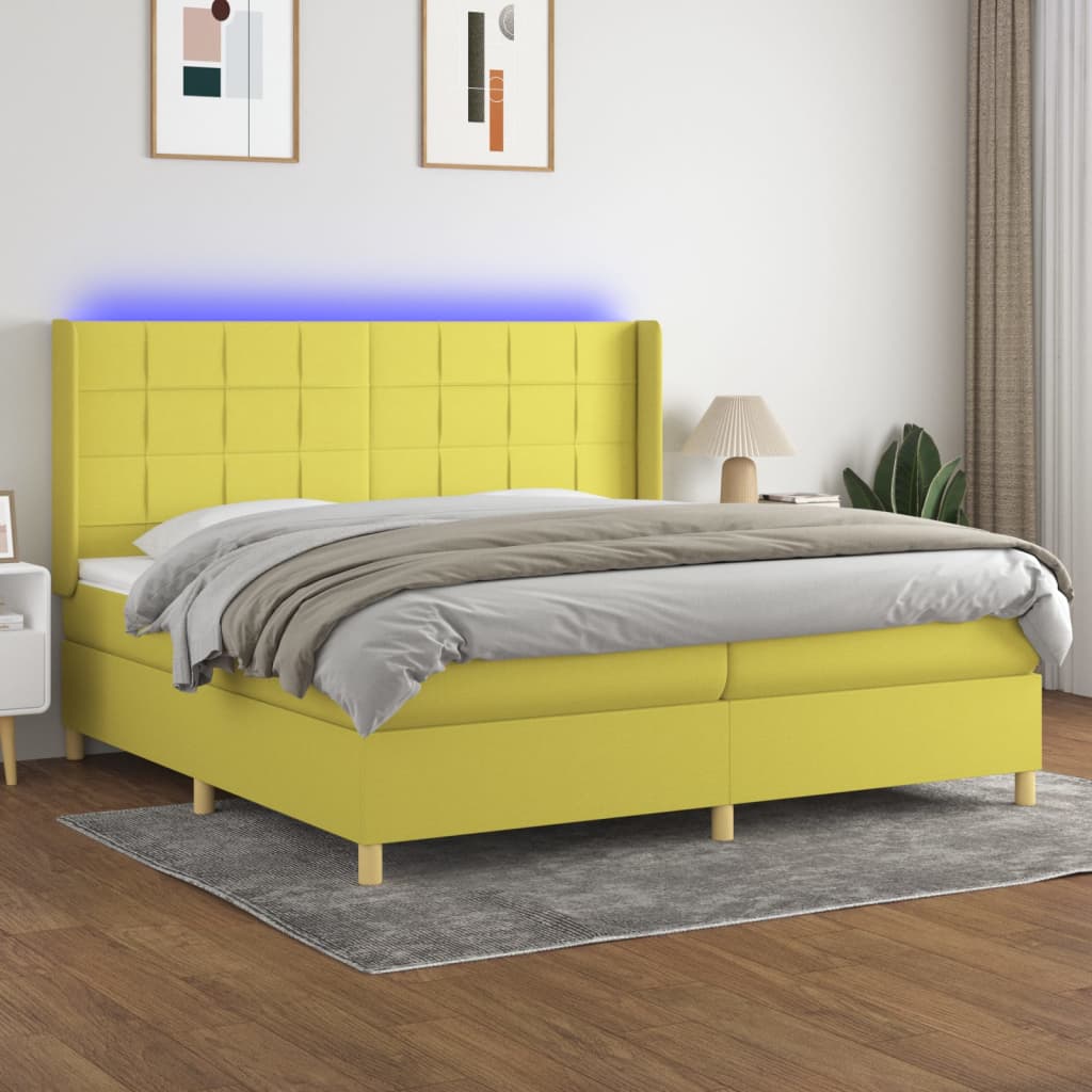 Κρεβάτι Boxspring με Στρώμα & LED Πράσινο 200x200 εκ Υφασμάτινο
