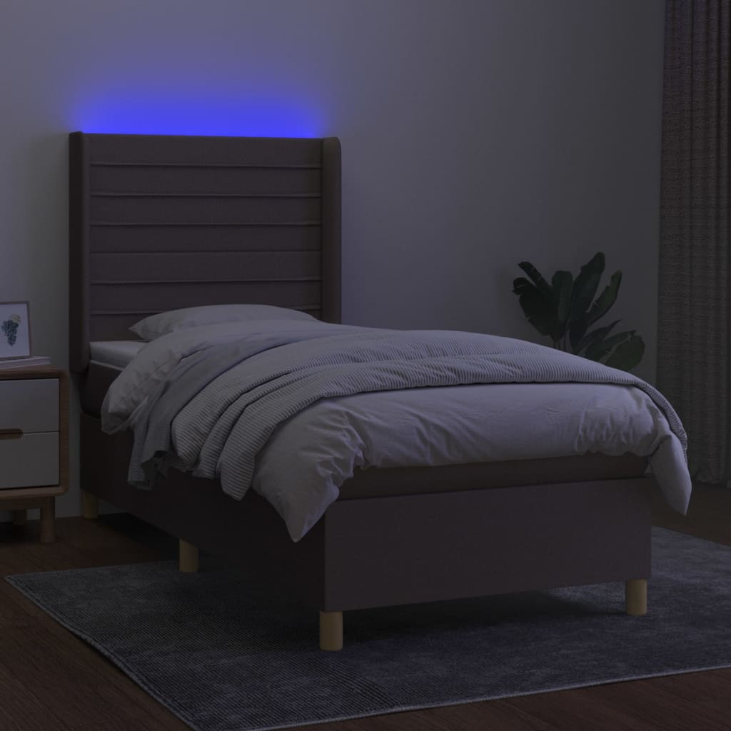 Κρεβάτι Boxspring με Στρώμα & LED Taupe 80x200 εκ. Υφασμάτινο