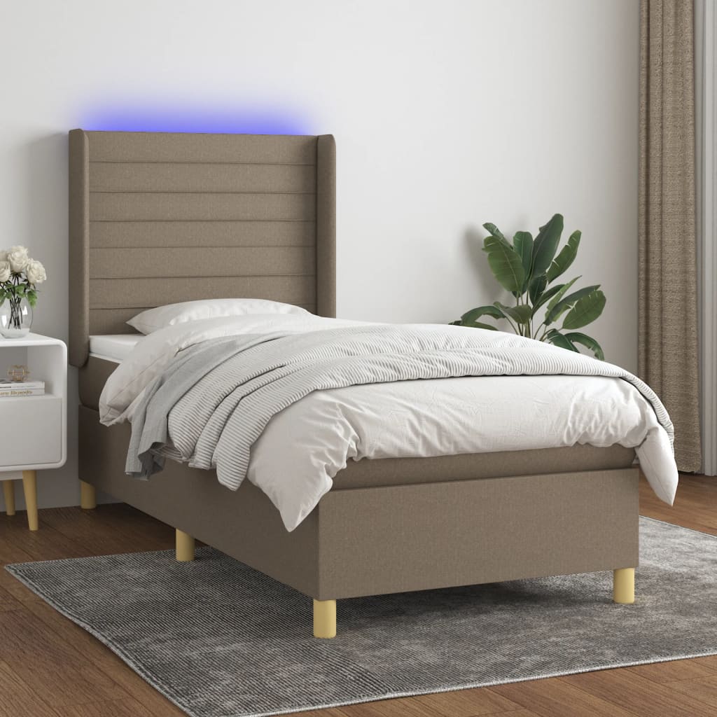 Κρεβάτι Boxspring με Στρώμα & LED Taupe 80x200 εκ. Υφασμάτινο