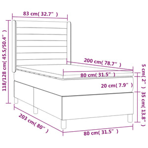 Κρεβάτι Boxspring με Στρώμα & LED Μπλε 80x200 εκ. Υφασμάτινο - Pakobazaar