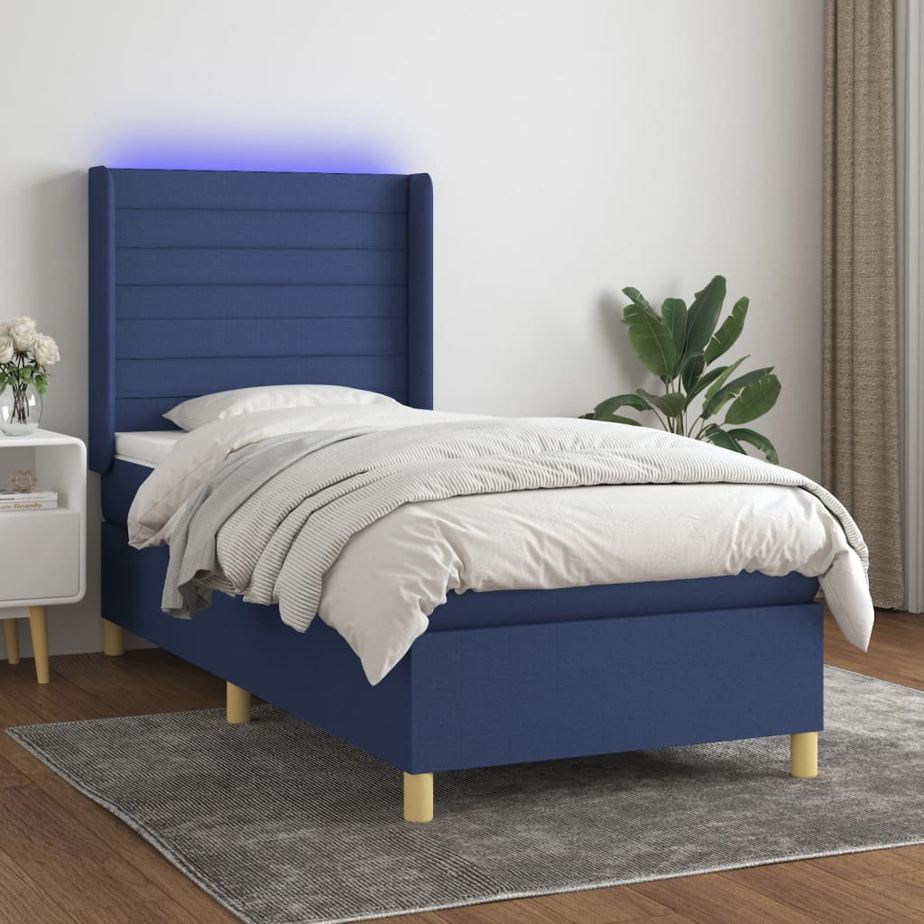 Κρεβάτι Boxspring με Στρώμα & LED Μπλε 80x200 εκ. Υφασμάτινο