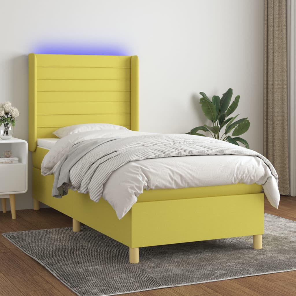 Κρεβάτι Boxspring με Στρώμα & LED Πράσινο 80x200 εκ. Υφασμάτινο