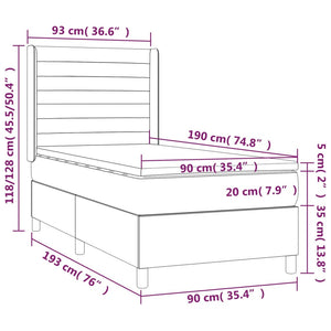 Κρεβάτι Boxspring με Στρώμα & LED Μαύρο 90x190 εκ. Υφασμάτινο