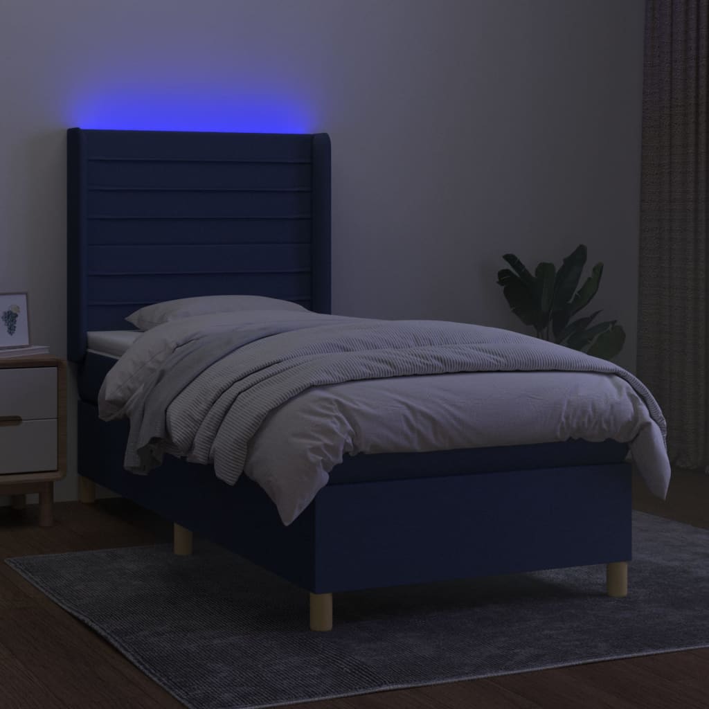 Κρεβάτι Boxspring με Στρώμα & LED Μπλε 90x190 εκ. Υφασμάτινο