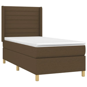 Κρεβάτι Boxspring με Στρώμα & LED Σκ.Καφέ 90x200 εκ. Υφασμάτινο