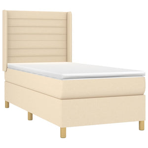 Κρεβάτι Boxspring με Στρώμα & LED Κρεμ 90x200 εκ. Υφασμάτινο