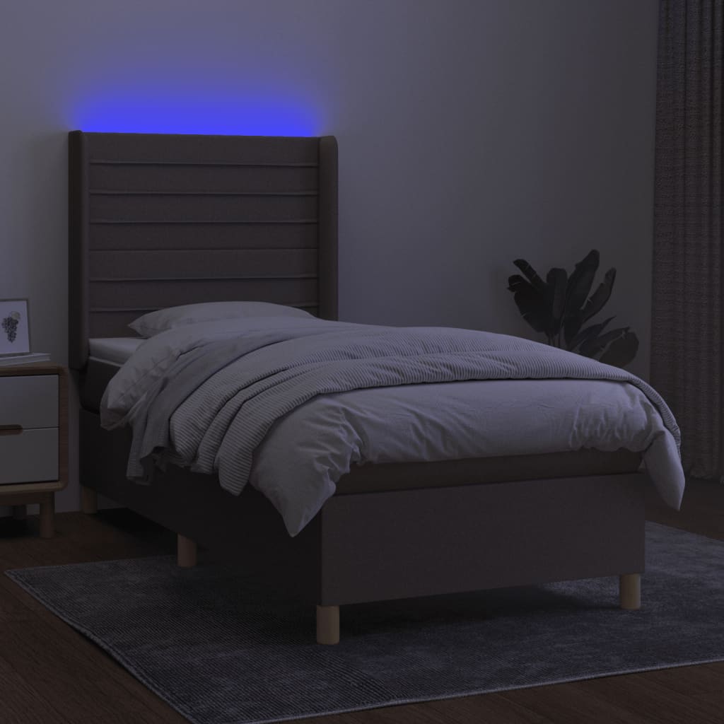 Κρεβάτι Boxspring με Στρώμα & LED Taupe 100x200 εκ. Υφασμάτινο