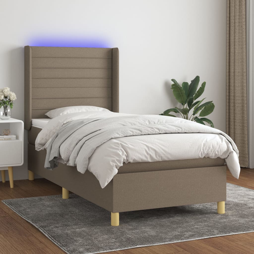 Κρεβάτι Boxspring με Στρώμα & LED Taupe 100x200 εκ. Υφασμάτινο