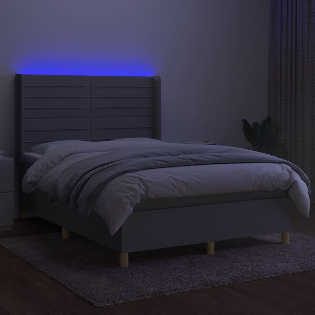 Κρεβάτι Boxspring με Στρώμα & LED Αν.Γκρι 140x190εκ. Υφασμάτινο