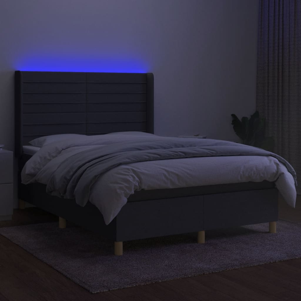 Κρεβάτι Boxspring με Στρώμα & LED Σκ.Γκρι 140x190εκ. Υφασμάτινο