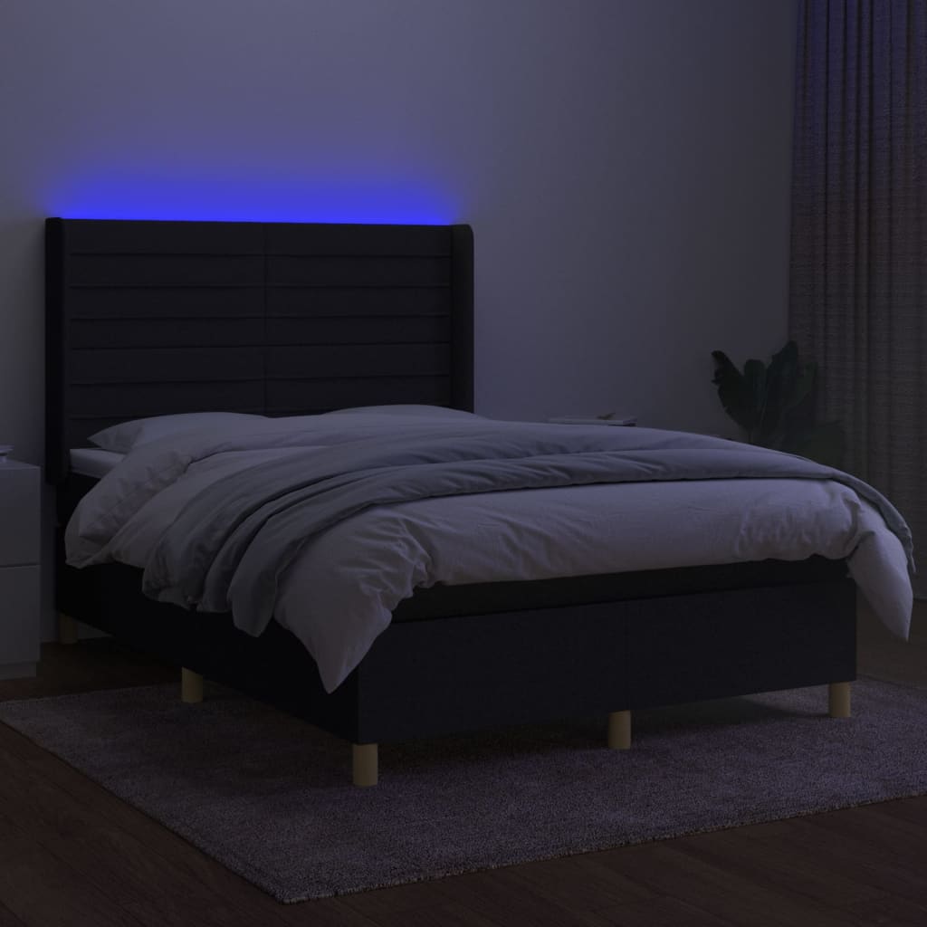 Κρεβάτι Boxspring με Στρώμα & LED Μαύρο 140x200 εκ. Υφασμάτινο