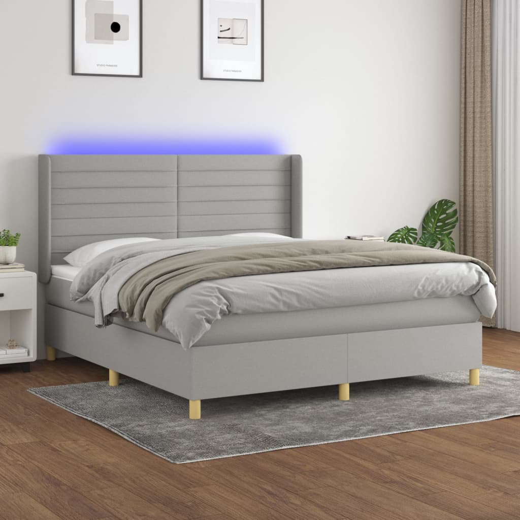 Κρεβάτι Boxspring με Στρώμα & LED Αν.Γκρι 160x200εκ. Υφασμάτινο